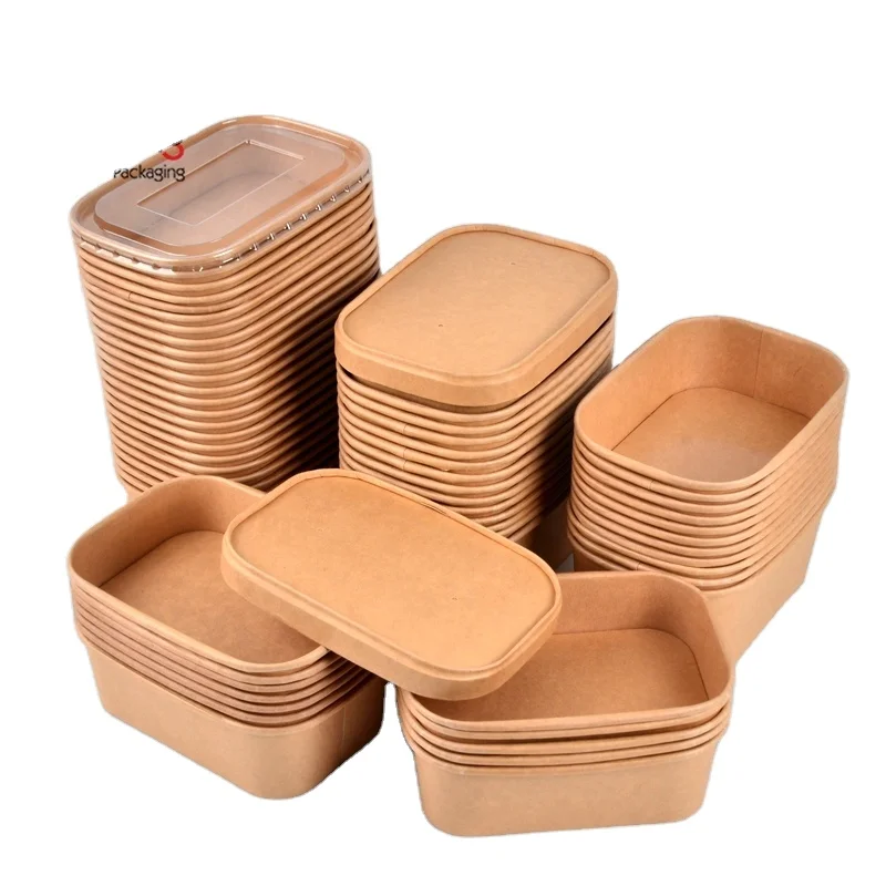 SenAng Eco-friendly Recyclable Rectangle Kraft Paper Food Packing Bowl