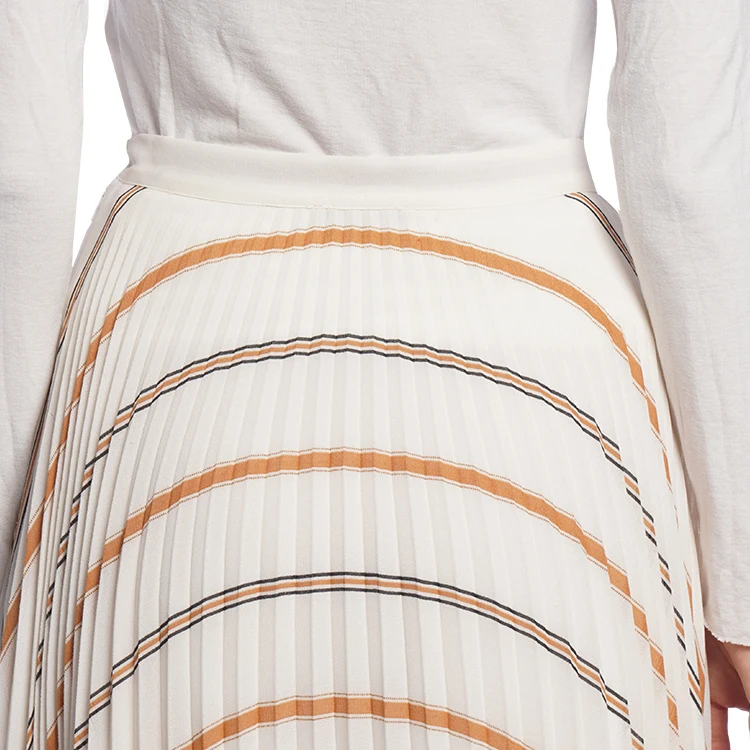 
Stripe print chiffon irregular hemline all over pleat pleat structure creats wave effect women fashion classy skirts summer set 