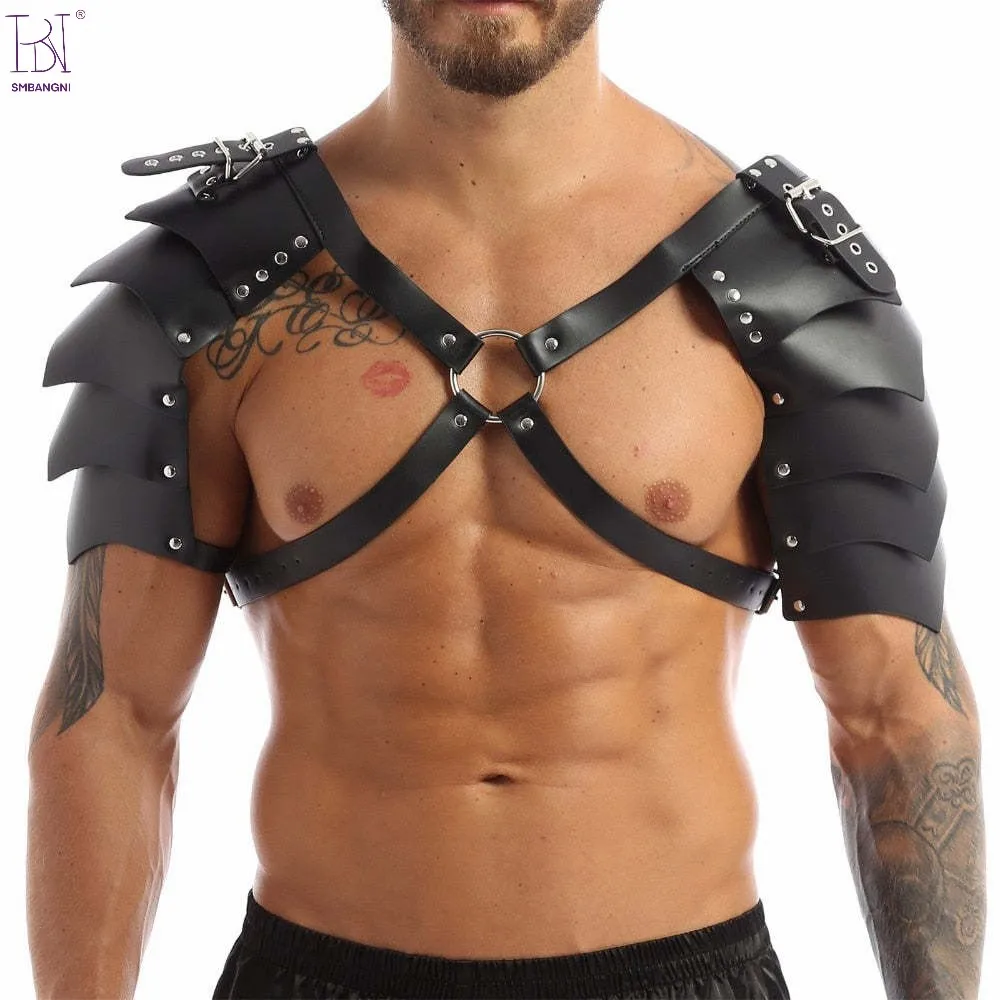 1pc Medieval Viking Knight PU Leather Adjustable X-Shaped Body Chest Harness, LARP Halloween Shoulder Armor, Party Cosplay