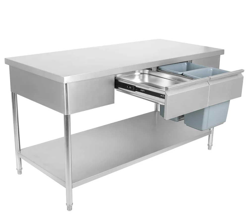 Commercial kitchen furniture stainless steel working table with 3 drawers