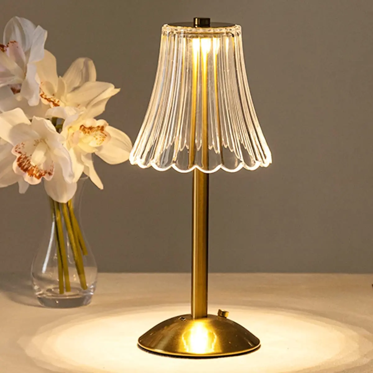 USB Charge Gold 12' Tall LED Brass Portable Outdoor Indoor Table Lamp with Built-in Dimmer Adjustable Brightness and Color