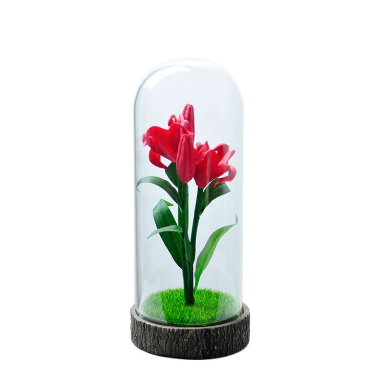 Цветочный светодиодный светильник стеклянный купол деревянная основа для украшения вечеринки