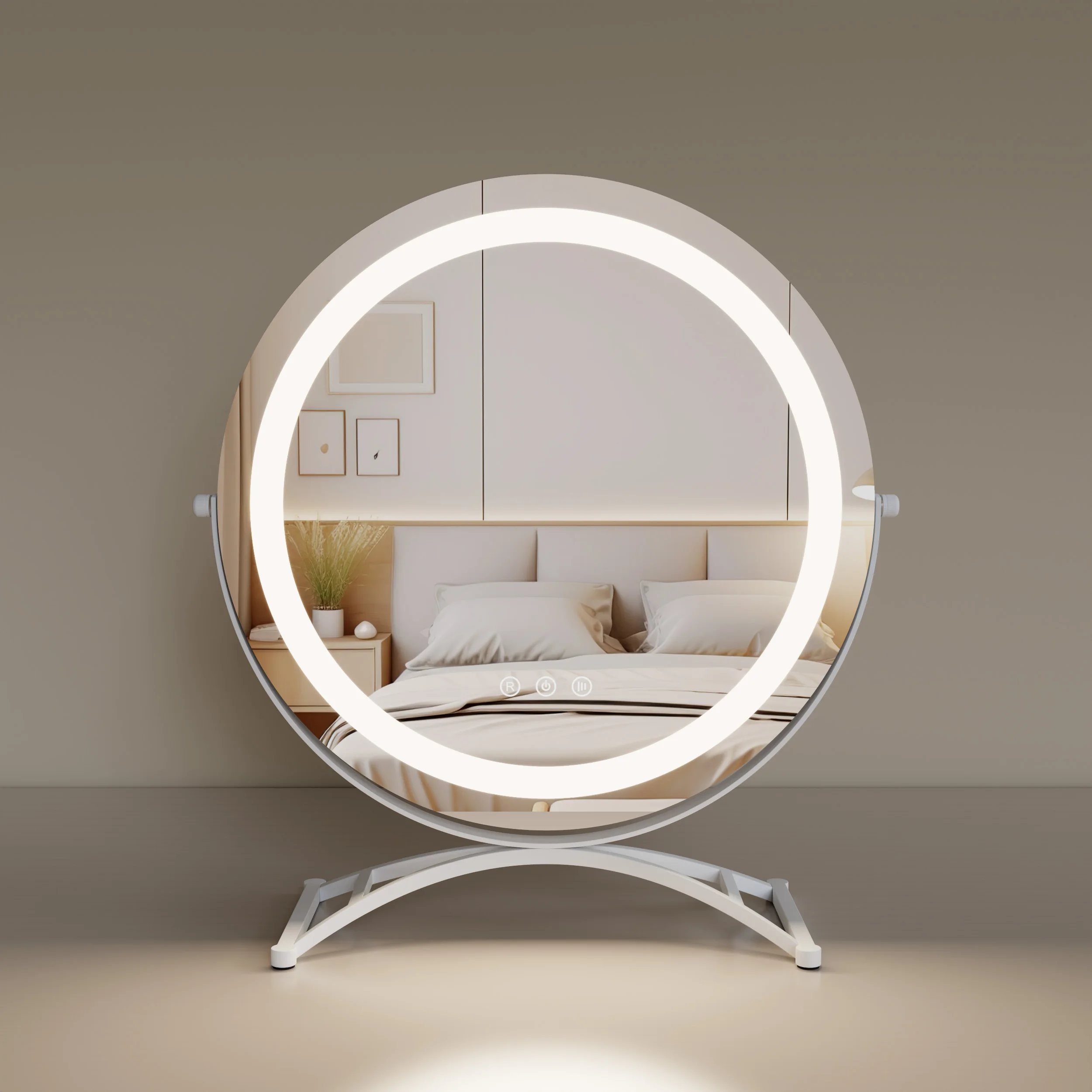 High Quality portable Smart Touch White Round Cosmetic Tabletop Makeup Table Vanity Mirror with LED Lights