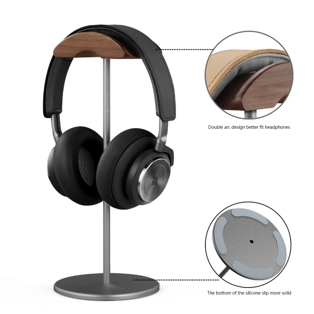 Desktop Hanger Gaming Walnut  Wood Aluminium Headset Stand Earphone Holder