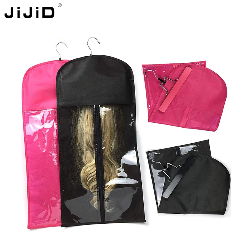 JIJID Wholesale High Quality Custom Wig Bag Hair Storage Extension Hanger Packaging With Bag Zipper Custom Logo