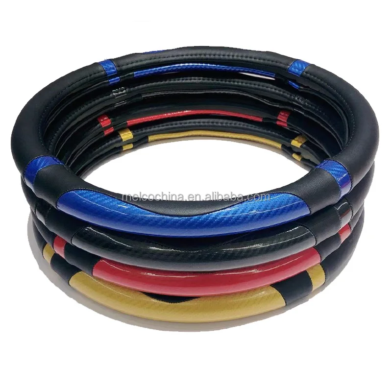 MELCO NASCAR New Design Black Red Blue Yellow Carbon Fiber Leather Steering Wheel Cover for Wheel Steering