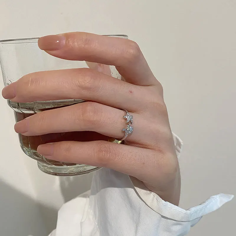 Wholesale Cute 925 Sterling Silver Starfish Sea Turtle Open Rings for Women