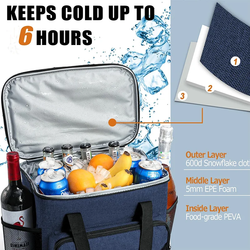 Insulated Cooler Bag Soft Collapsible Lunch Bag  Large Lunch Cooler Bag Camping Cooler for Picnics