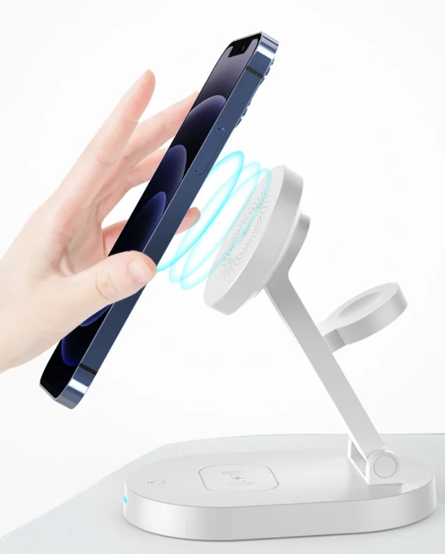 15W 3 in1  Fast Charging Station Stand Dock  QC3.0 Magnetic Wireless Charger for mobile phones and wireless headphones watch