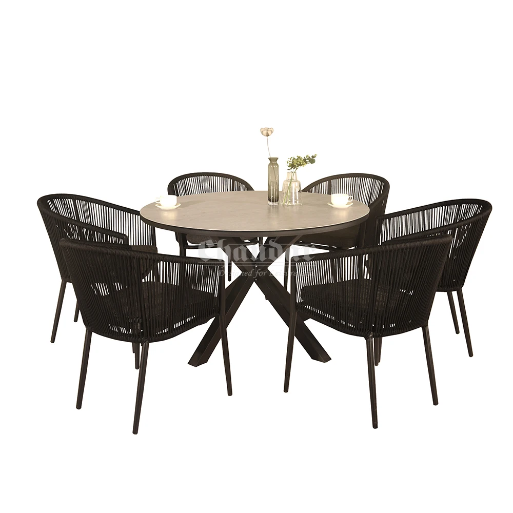 Outdoor Furniture Garden Furniture Set Round Dining Table And 6 Chairs Set Garden Table