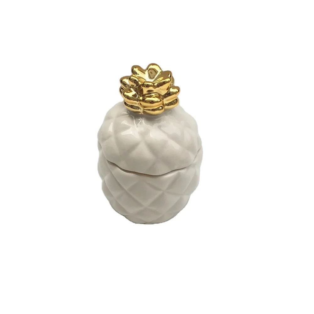 Customized white small ceramic pineapple shaped cookie storage jar