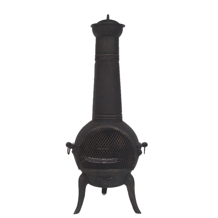 Garden antique crafted cast iron chiminea with steel flue