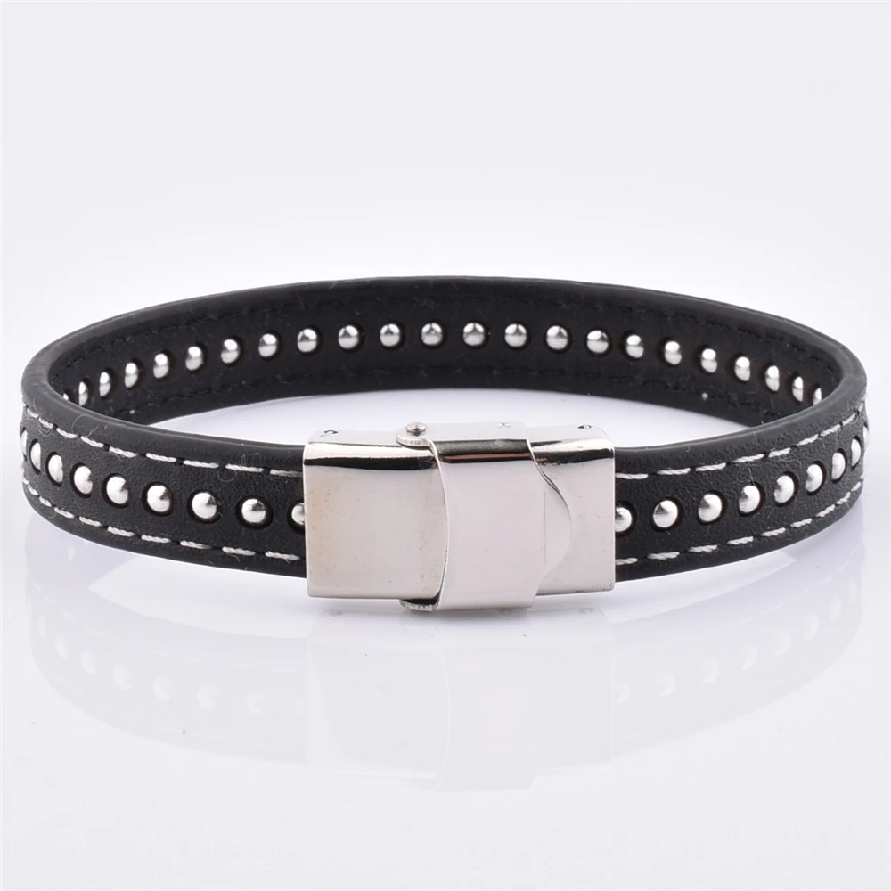 Новый дизайн модные ювелирные изделия черный браслет из натуральной кожи с винтажной стальной застежкой в виде черепа