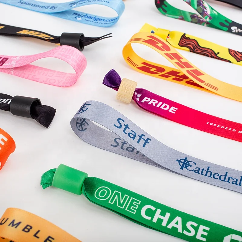 Eco Friendly RPET Adjustable Plastic Clip Event Party Bracelet Custom Festival Soft Fabric Woven Wristbands Bracelet