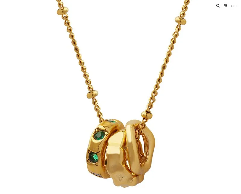 Versahl VSB705 New Arrival Hollow Pendant Choker Necklace Emerald Zircon Inlay Three Loop Pendant Stainless Steel Chain Necklace