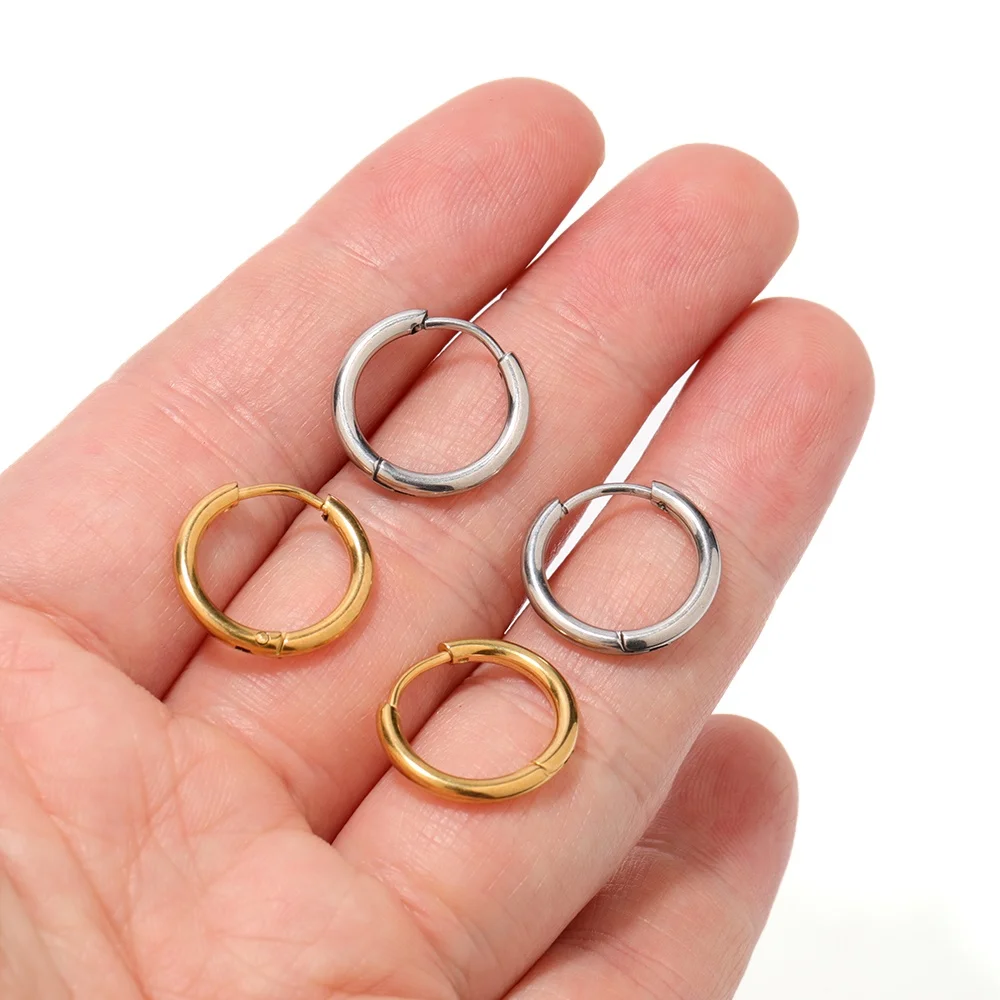 10pcs Fashion Stainless Steel Gold Color Plated Small Hoop Earrings for DIY Women Jewelry Findings Components Wholesale