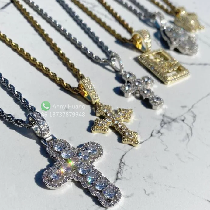 Luxury fashion jewelry custom vvs moissanite cross pendant 925 silver iced out trending diamond cross pendant necklace men
