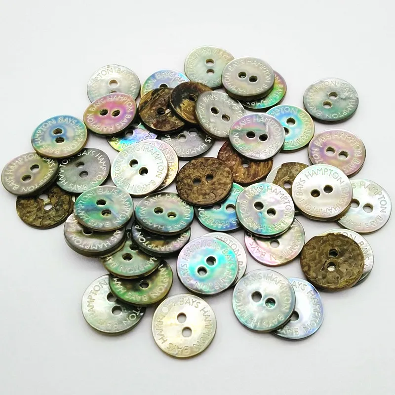 20L 12.7mm two holes natural agoya shell button with custom logo in smoke color with rainbow effect