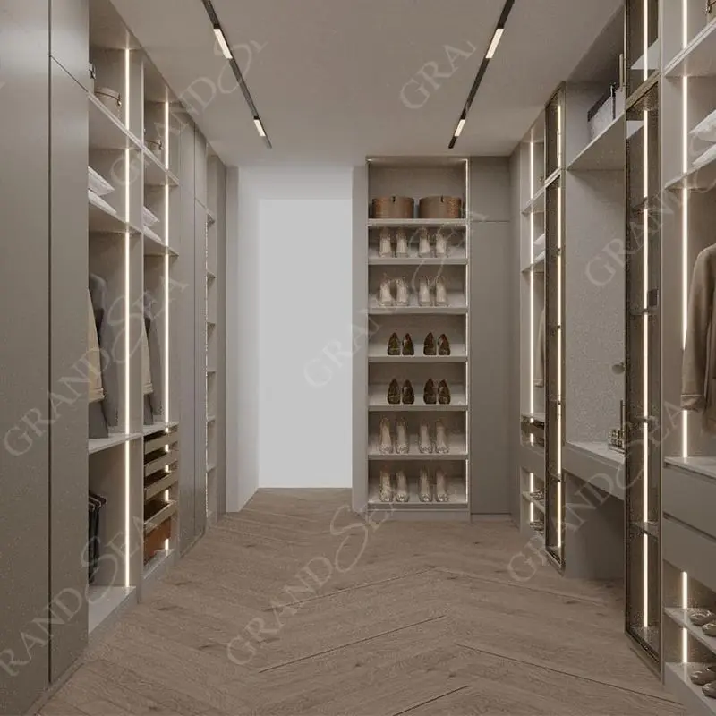 Lady Dress House Modern Design Light Color Wood Bedroom Wardrobe Closet Clothes Organizer Wardrobe with Mirror