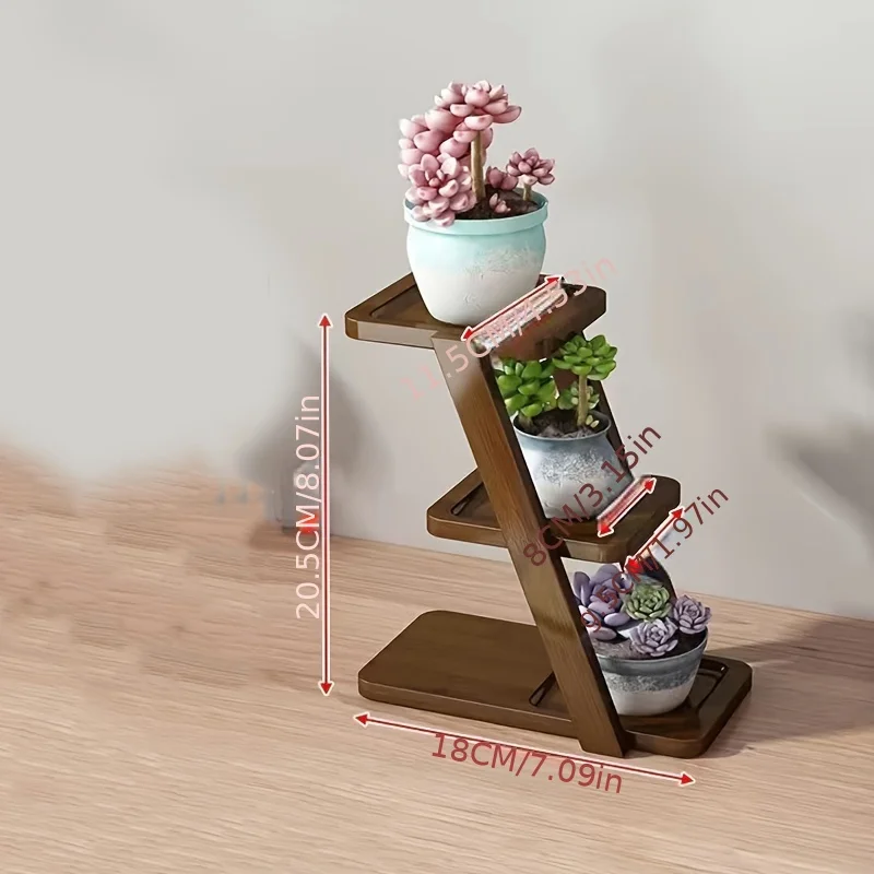 Desktop Plant Stand Indoor Bamboo Mini 3 Tiered Windowsill Shelf Desk Tabletop Shelf Holder Desk Organizer Display Rack