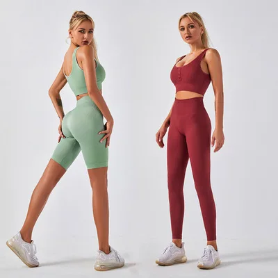 Seamless Yoga Suit Gym Workout 2 Piece Set Women High Waist Fabletic Legging Crop Top Gym Fitness Sets
