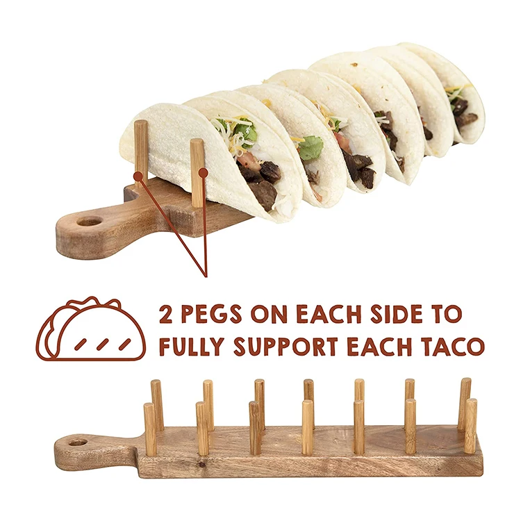 Custom logo 6 compartment single mexico stand plate tray eco friendly bamboo wood taco holder