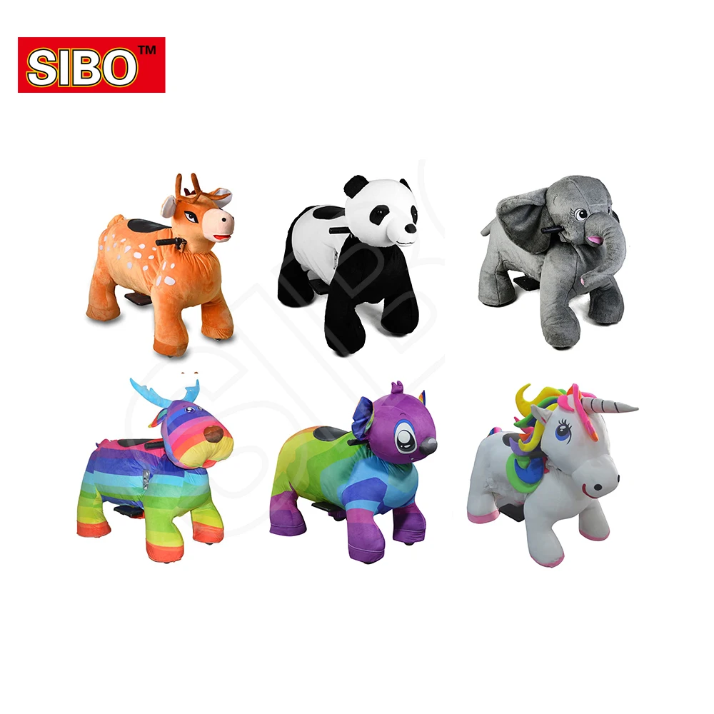 Плюшевые животные езды на плюшевой монтируемой электрической игре zippy батарея работает от монет ходьба электрическая