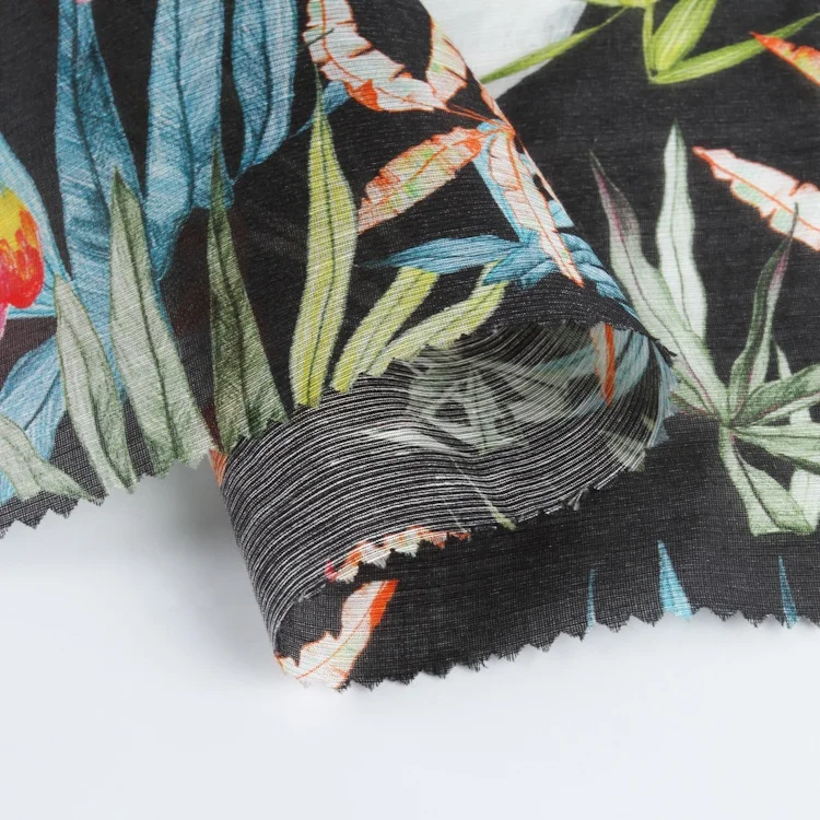 New 30%linen 70%silk spandex linen blended custom  printed satin silk fabric