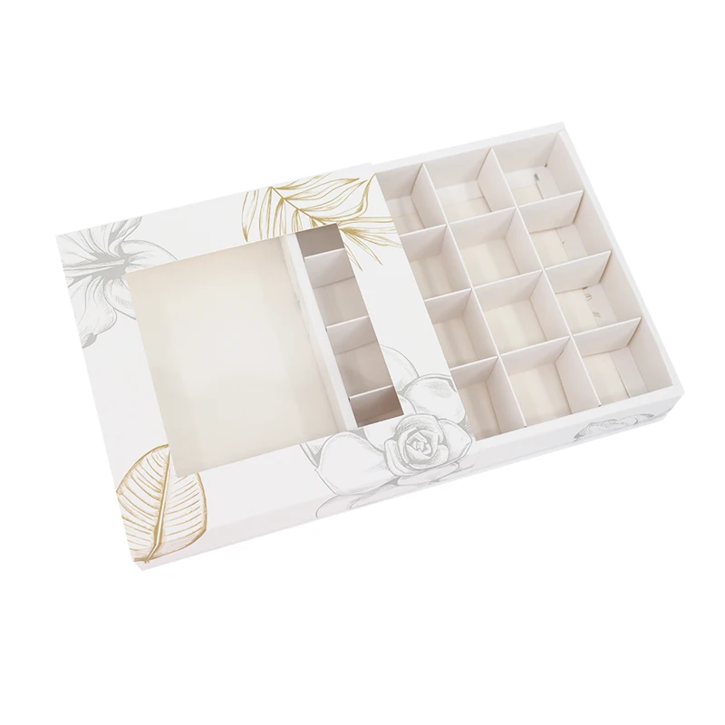 Custom Luxury Paper Gift Food Candy Box With Dividers Empty Transparent Chocolate Bonbon Paper Packaging Box With Clear Window