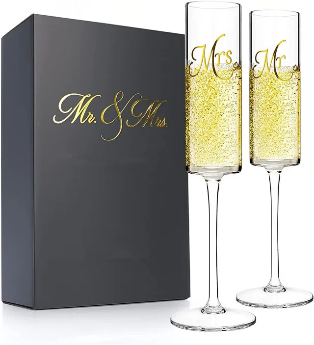 Hot Selling Custom Box lead free crystal glass square champagne flutes for restaurant hotel