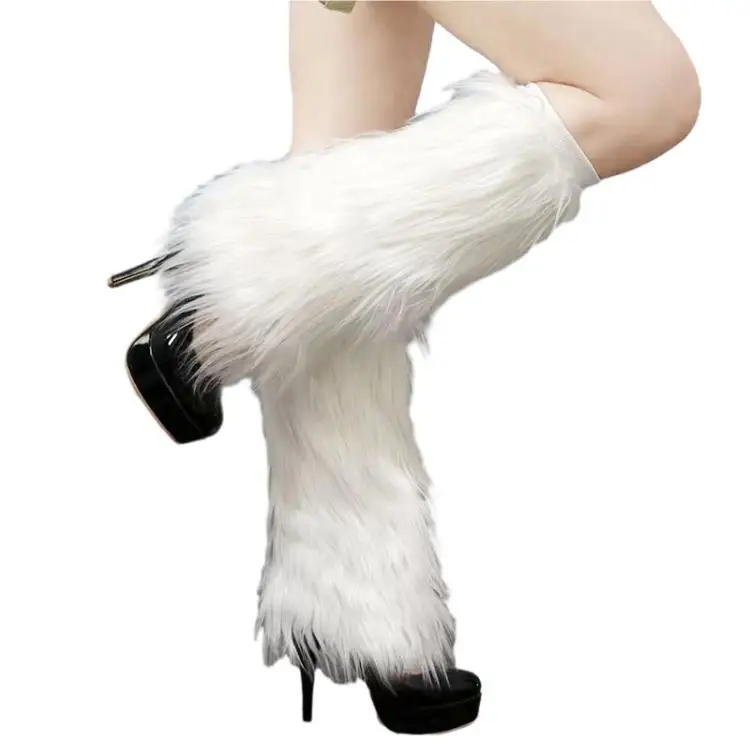 New Design wholesale high knee fuzzy fur warmer for ladies winter style faux fur leggings for women