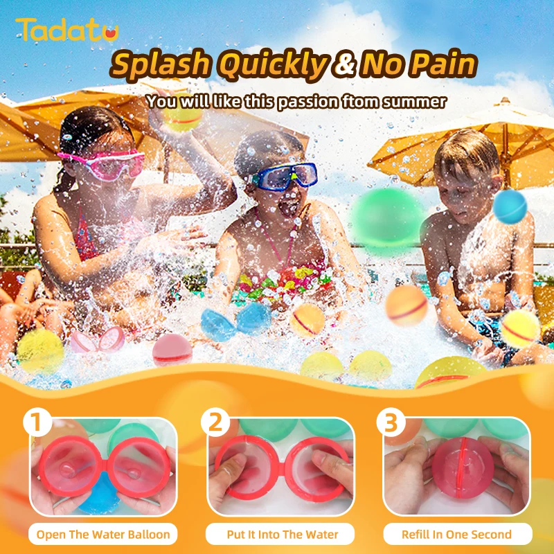 Tadatu Reusable Water Splash Ball Silicone Self Sealing Refillable Magnetic Reusable Water Bomb Balloons for Kids