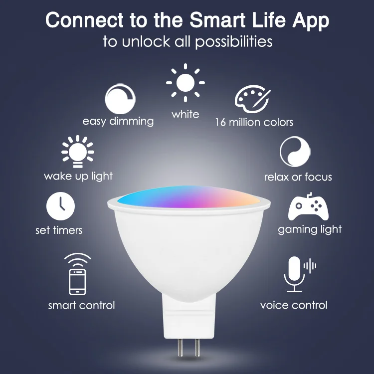 
Mr16 WIFI TUYA Smart Life App GU5.3 LED Bulbs Dimmable AC/DC RGB 12V 5W 400LM Adjust Beam Angle Smart Lamp 
