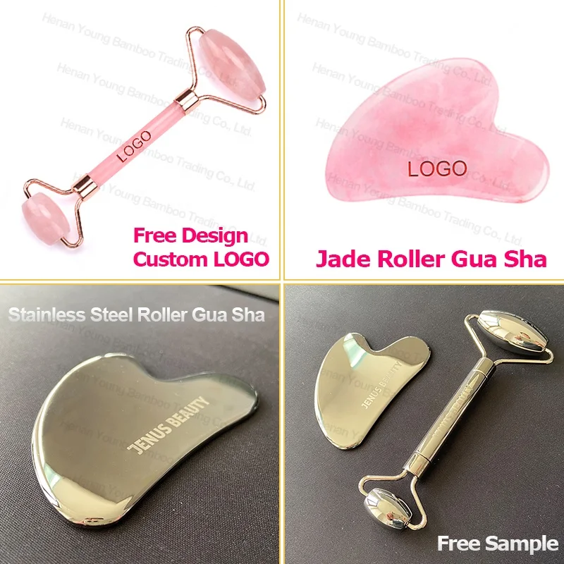 Natural rose quartz jade gua sha board acupuncture massage face lifting stone guasha scraping facial gouache pink quartz massage