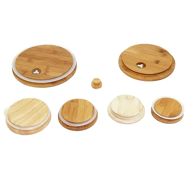 Индивидуальная стеклянная канистра для чая конфет Деревянные крышки с силиконовым уплотнением янтарная древесина прозрачная банка деревянная крышка