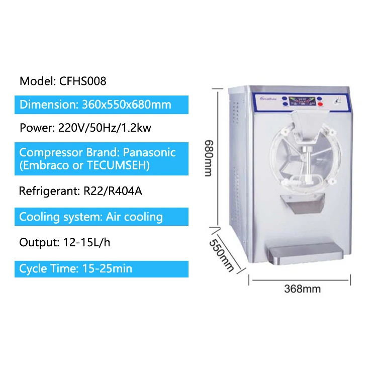 Small table top italian gelato hard ice cream machine tabletop frozen yogurt italian ice ball batch freezer