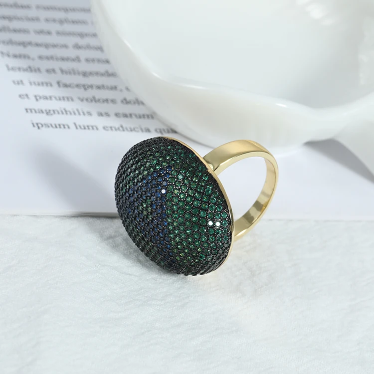 Fashion Bar Setting Gold big Ring full green stones cubic zircon cz rings for women Elegant Ring