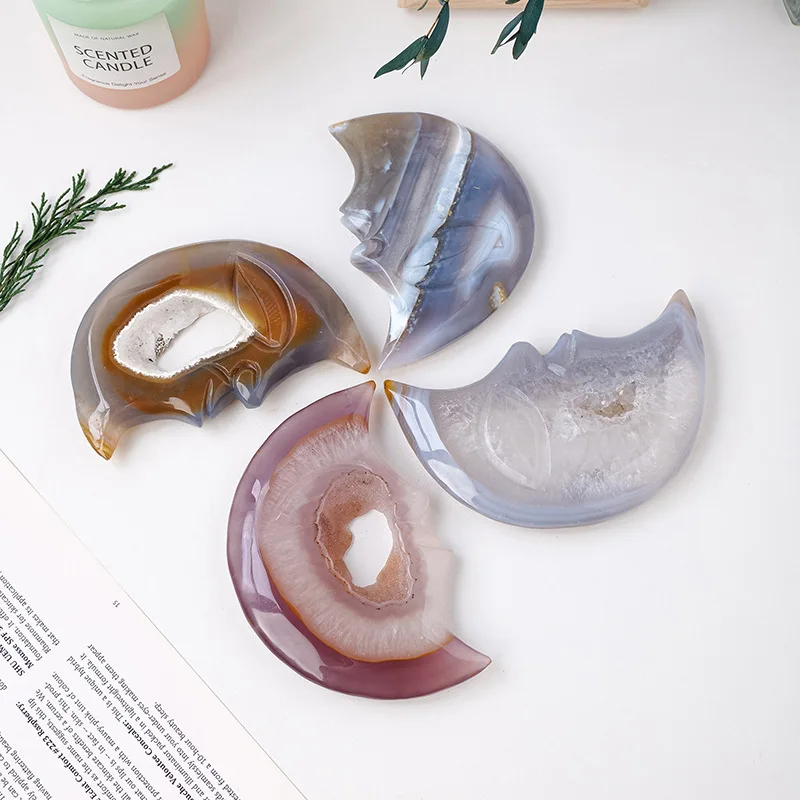 Wholesale gemstone crafts natural druzy agate geode moon face carving for home decoration