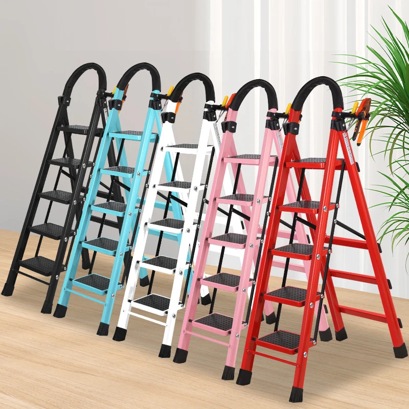 Household Foldable Ladder Multifunctional Standing Double Ladder For Indoor And Outdoor Portable Climbing Steel Folding Ladders