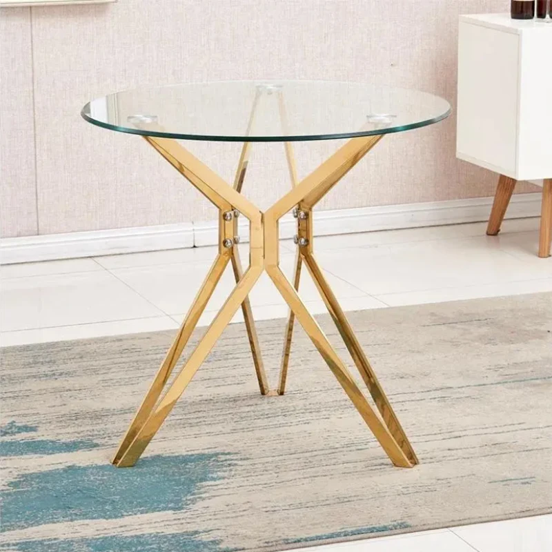 SUKE Popular Cheap Modern Wedding Banquet Dining Stainless Steel Round Tables Glass Top Gold Metal Frame Furniture Coffee Table