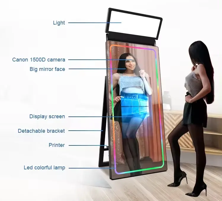 2024 Selfie Photo Booth With Led Lighting And Magic Mirror Booth Printer Compatible with IPad SLR Cameras Support customization