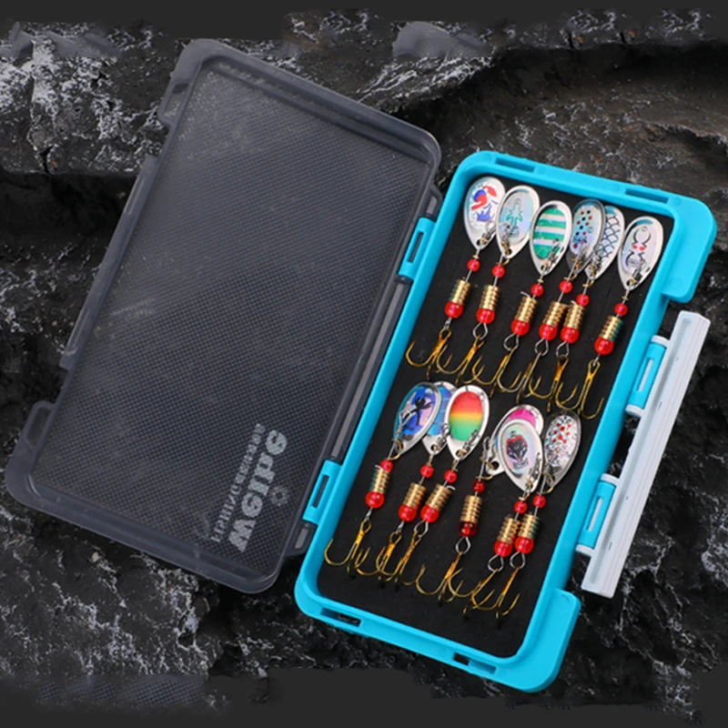 WeiHe 12pcs Metal Spinner Fishing Lure Set Metal Spoon Bait Kit Spinner Lures Combo