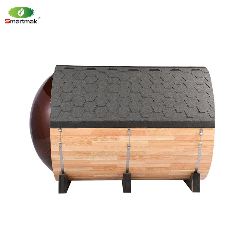SMARTMAK Cedar Wood Outdoor Steam Barrel Sauna Room with Panoramic Glass Window