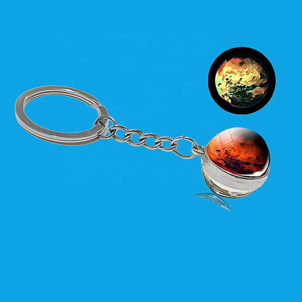 Luminous Universe Solar System Earth Pendant Double-Sided Glass Ball Keychain Custom Print Souvenir Gift