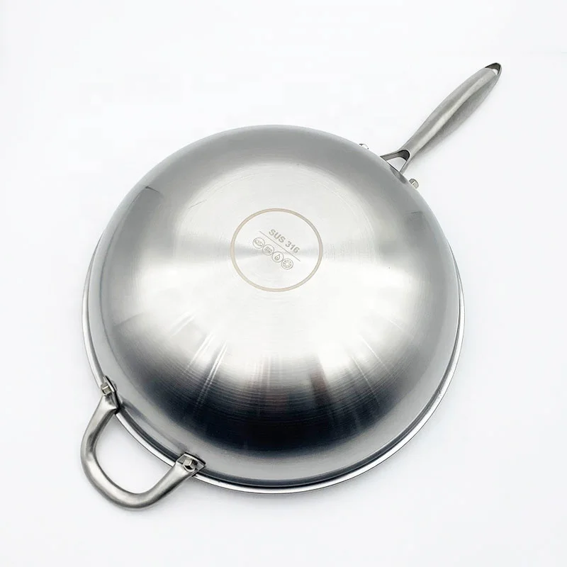 Wholesale Food Grade 316 Stainless Steel Wok Pan No Coating for Kitchen Multifunction with