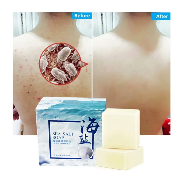 Natural Organic Sea Salt Soap Whitening Handmade Goat Milk Soap For Remove Skin Acne Deep Cleansing Face Care