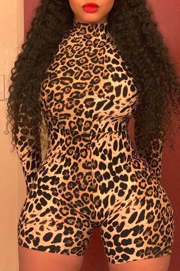 
SP1074W 2020 Sexy One Piece Lady Bodycon Leopard Cheetah Shorts Jumpsuit&Playsuit Plus Size 