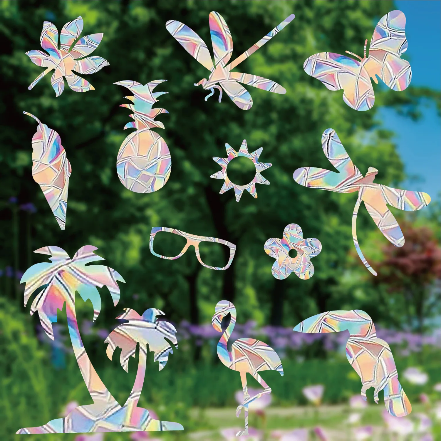 14 designs pvc bird strike prevention catch sun rainbow window stickers 3d prism for window