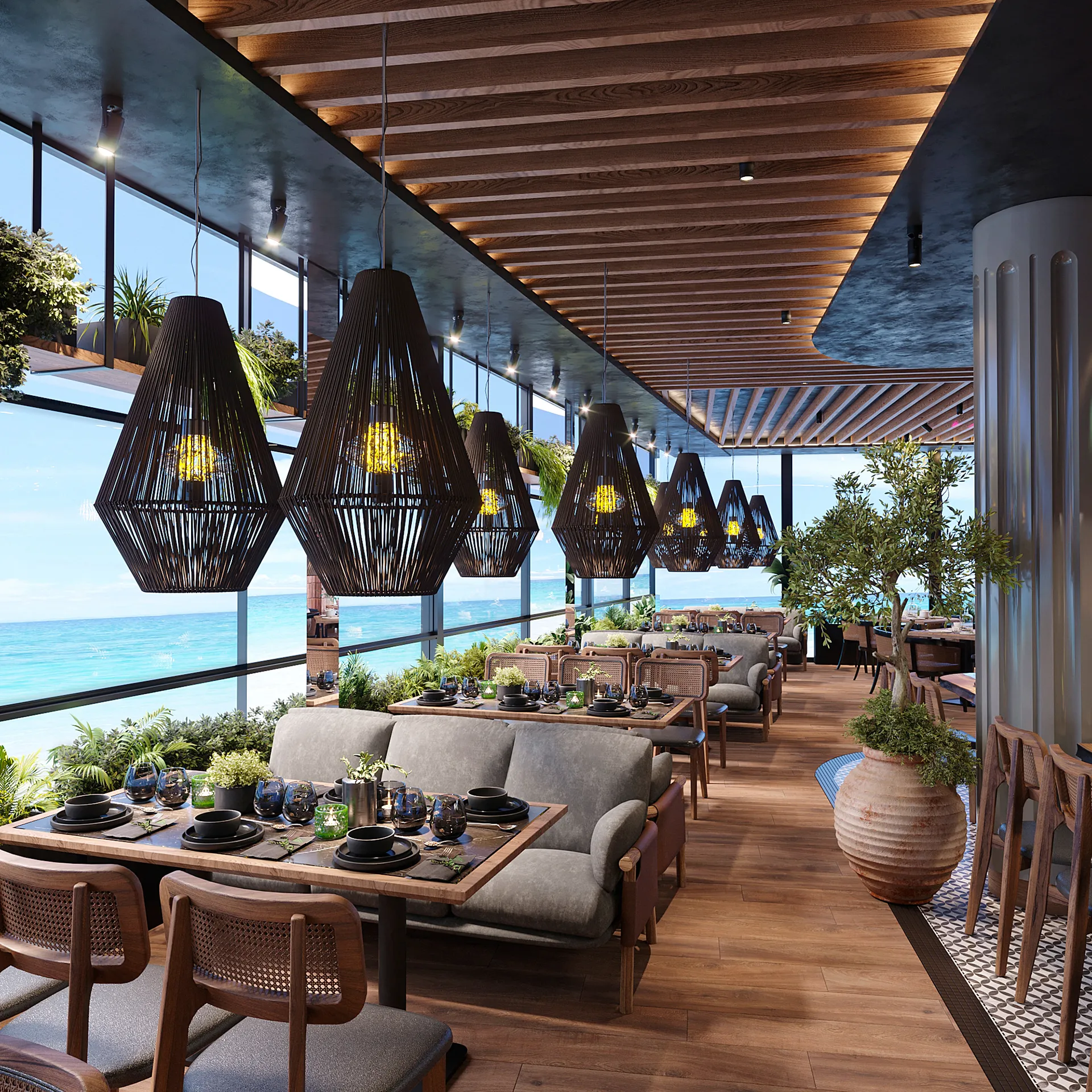 Modern Restaurant Interior Design Bar Furniture Factory Coffee Shop Counter Design Beach Restaurant Furniture Maker