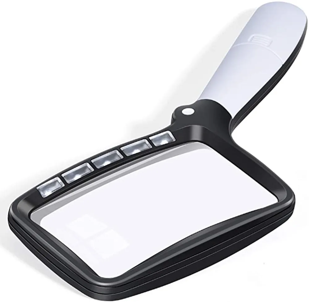 2X Folding Handheld Large Reading Magnifier with 5 Led Illuminated Light Ideal Magnifying Glass for Low Vision Reading
